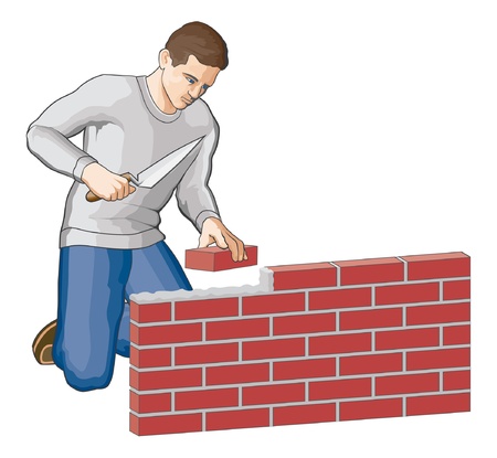 Bricklayer is an illustration of a man building a brick wall.のイラスト素材