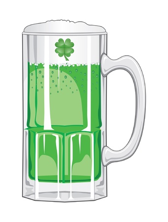 Green Beer is an illustration of a glass mug of green beer foaming and sparkling for St. Patrick's Day.のイラスト素材