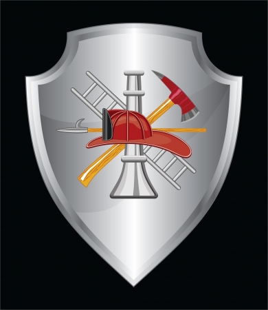 Firefighter Icon On Shield is an illustration of a shield with firefighter logo のイラスト素材