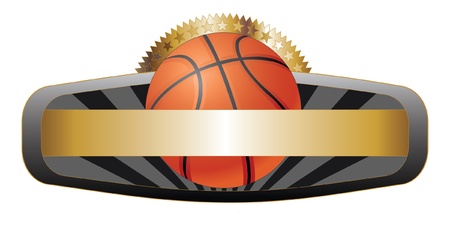Basketball Design Emblem Banner is an illustration of a basketball design including basketball, stars, sunburst and a large banner for your text  Great for t-shirts のイラスト素材