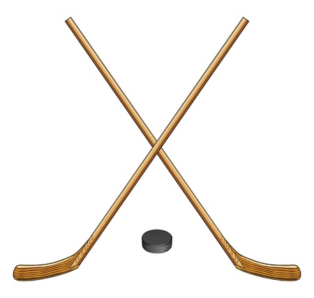 Ice Hockey Sticks and Puck is an illustration of two crossed ice hockey sticks and a hockey puck  Great for logos and t-shirts のイラスト素材