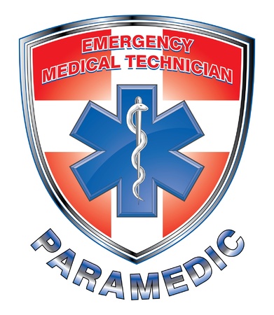 EMT Paramedic Medical Design Shield is an illustration of an EMT or paramedic design with star of life medical symbol and first aid cross on a shield のイラスト素材