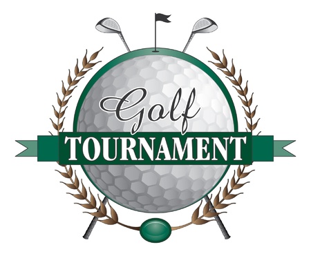 Golf Tournament Clubs Design is an illustration of a golf tournament design  Contains golf clubs and golf ball and a green background with flag and hole のイラスト素材