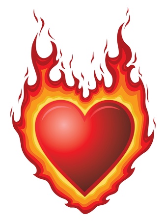 Heart Burn is an illustration of a red heart shape with flames  It could represent heart burn or hot flaming love or passion のイラスト素材