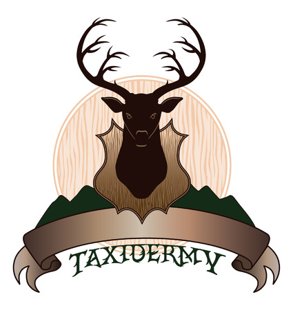 Taxidermy Design is an illustration of a taxidermy design template  Includes a mounted deer and a banner for your text  Great for t-shirts のイラスト素材