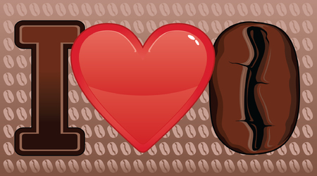 Illustration expressing the love of coffee  Includes a heart and coffee bean のイラスト素材