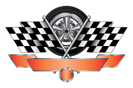 Racing Design With Wheel is an illustration of a racing design with wheel, race flags, banner for your text and open circle for the car number  Great for t-shirts のイラスト素材