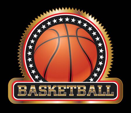 Basketball Seal or Emblem is an illustration of a basketball design including basketball, stars and a large basketball banner. Great for t-shirts.のイラスト素材