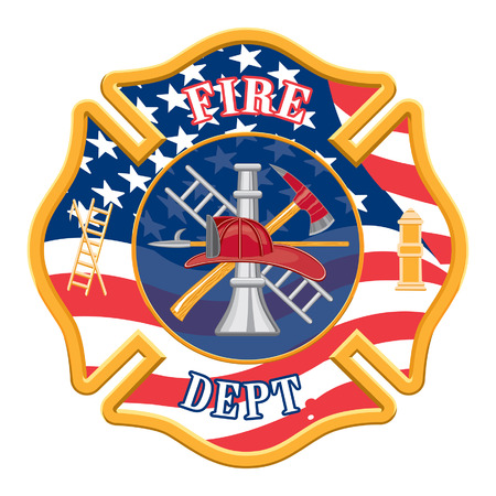 Fire Department Cross is an illustration of a fire department or firefighter cross with the firefighters tools logo and the United States flag shape.のイラスト素材