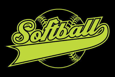 Softball Design With Banner is an illustration of a softball design with a softball and text. Includes a tail or ribbon banner for your own team name or other text. Great for t-shirts.のイラスト素材