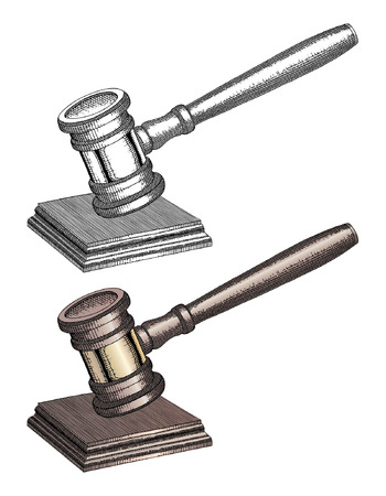 Gavel - Hand Drawn is an illustration of a gavel used by court judges and other symbols of authority. In both black and white and color, this hand drawn gavel is used to call for attention or to punctuate rulings and proclamations.のイラスト素材