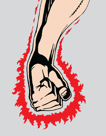 Angry Clinched Fist is an image of a fist clinched in rage or anger as if preparing to strike at any moment. Fist is surrounded by bright red power.のイラスト素材