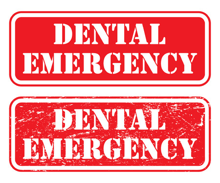 Dental Emergency Stamp is an illustration of two version of a stamp, sign or banner that states that there is a dental emergency.のイラスト素材