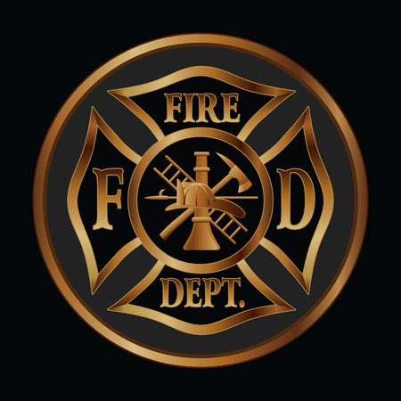 Fire Department Cross Gold Button is a vector design of a classic Maltese cross firefighter symbol inside of a circular shape ideal for buttons and stickers.のイラスト素材