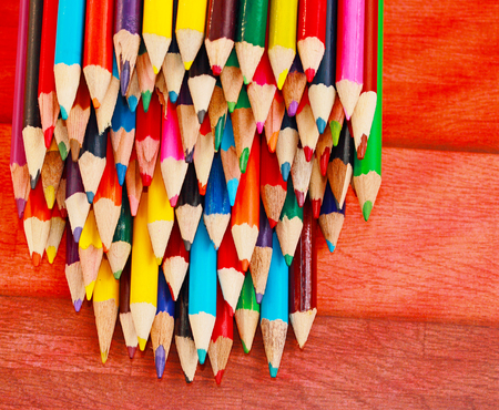 a plethora of multi colored pencil tipsの写真素材