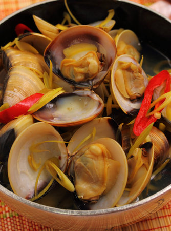 herbal clam soup Vietnam style close upの写真素材