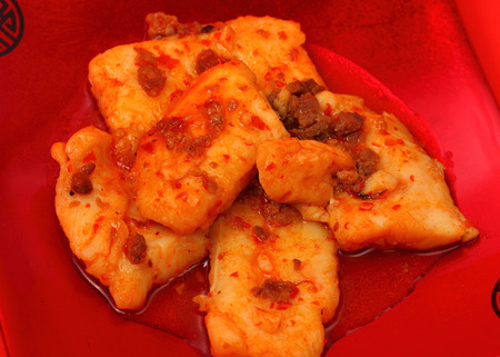 sirchuan style stir fried fish close upの写真素材