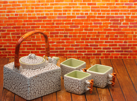 Asian tea set served on a wood table topの写真素材
