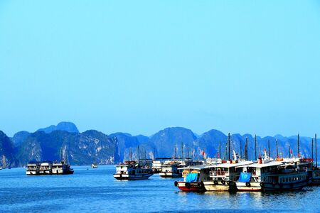 a view of ha long city fishing harbourの写真素材
