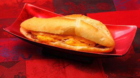 Banh mi Vietnam style sandwich on a silk table clothの写真素材