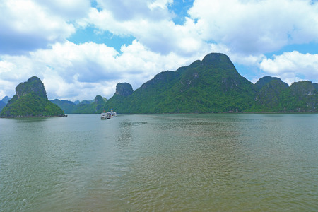 cat ba and cat ca rock formations and islandsの写真素材