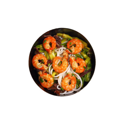 Isolated Vietnamese shrimp and rice noodles soup phoの写真素材