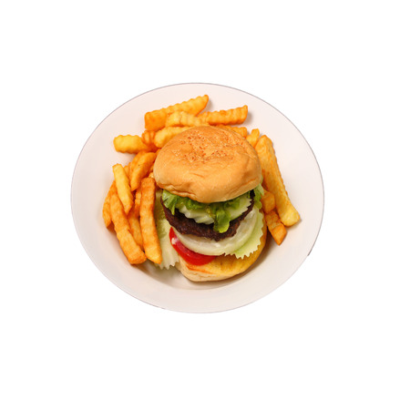 Isolated hamburger and French friesの写真素材
