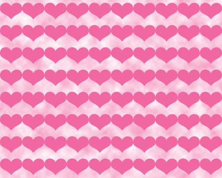 Dark Pink Valentine Hearts in Grid Over Light Pink Clouds