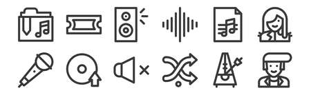 12 set of linear music icons. thin outline icons.のイラスト素材
