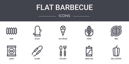 set of 10 flat barbecue concept line icons.のイラスト素材