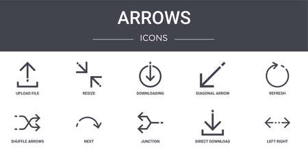 set of 10 arrows concept line icons.のイラスト素材