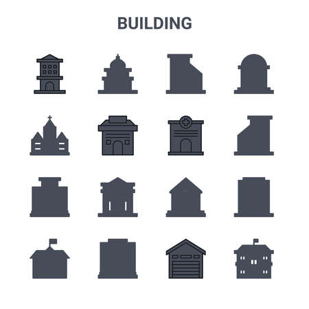 set of 16 building concept vector line icons.のイラスト素材