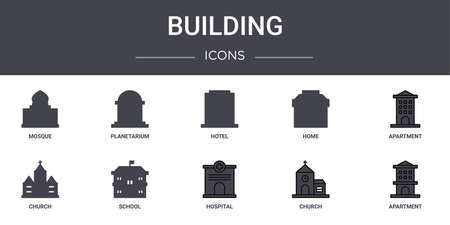 set of 10 building concept line iconsのイラスト素材