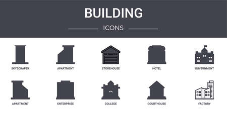 set of 10 building concept line iconsのイラスト素材