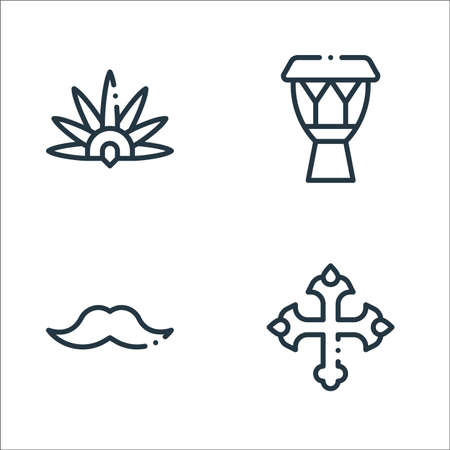 mexico line icons. linear set. quality vector line set such as cross, moustache, drumのイラスト素材