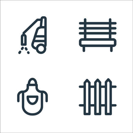 landscaping equipment line icons. linear set. quality vector line set such as fence, apron, benchのイラスト素材