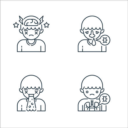 virus transmission line icons. linear set. quality vector line set such as lung, puke, runny noseのイラスト素材