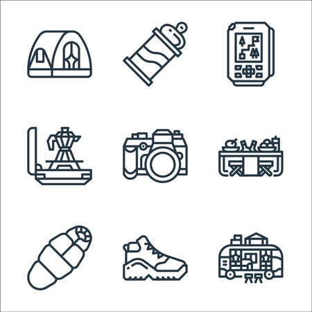 camping line icons. linear set. quality vector line set.のイラスト素材