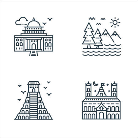 tourism line icons. linear set. quality vector line set such as castle, aztec pyramid, mountainsのイラスト素材