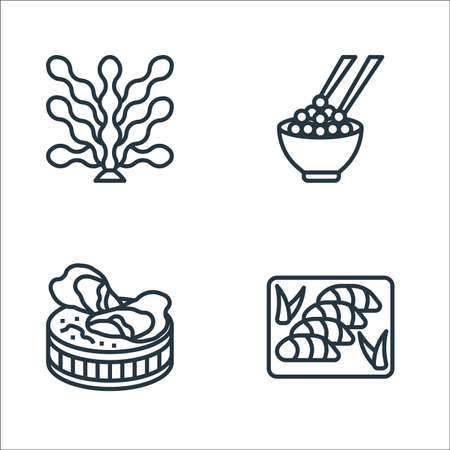 seafood line icons. linear set. quality vector line set such as sashimi, oyster, caviarのイラスト素材