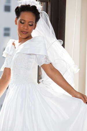 Beautiful Bride deep in thoughtの写真素材