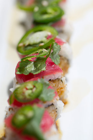 Sushi with tuna ,cilantro and Jalapeno peppersの写真素材