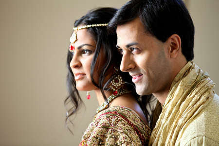 Gorgeous Indian bride and groom traditionally dressedの写真素材