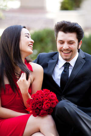 Happy romantic couple smiling Laughingの写真素材