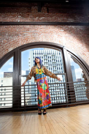 Pretty young Asian woman  ln Artistic wardrobe Downtown Los Angelesの写真素材