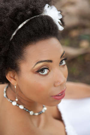 Gorgeous African American Bride shot outside in Californiaの写真素材