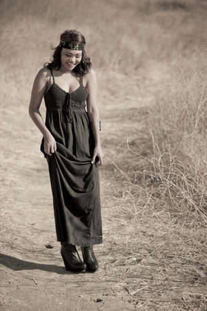 Beautiful African American young woman in natureの写真素材