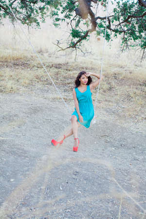 Beautiful mixed race young woman in natureの写真素材
