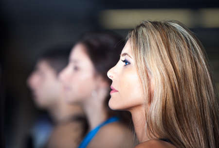 Beautiful Woman with blonde  long hair looking outの写真素材