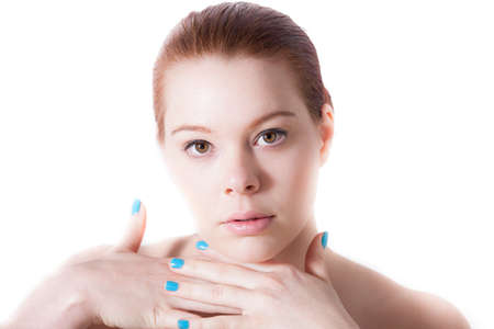 Beauty face woman portrait. Young beautiful model. Close up female face.の写真素材